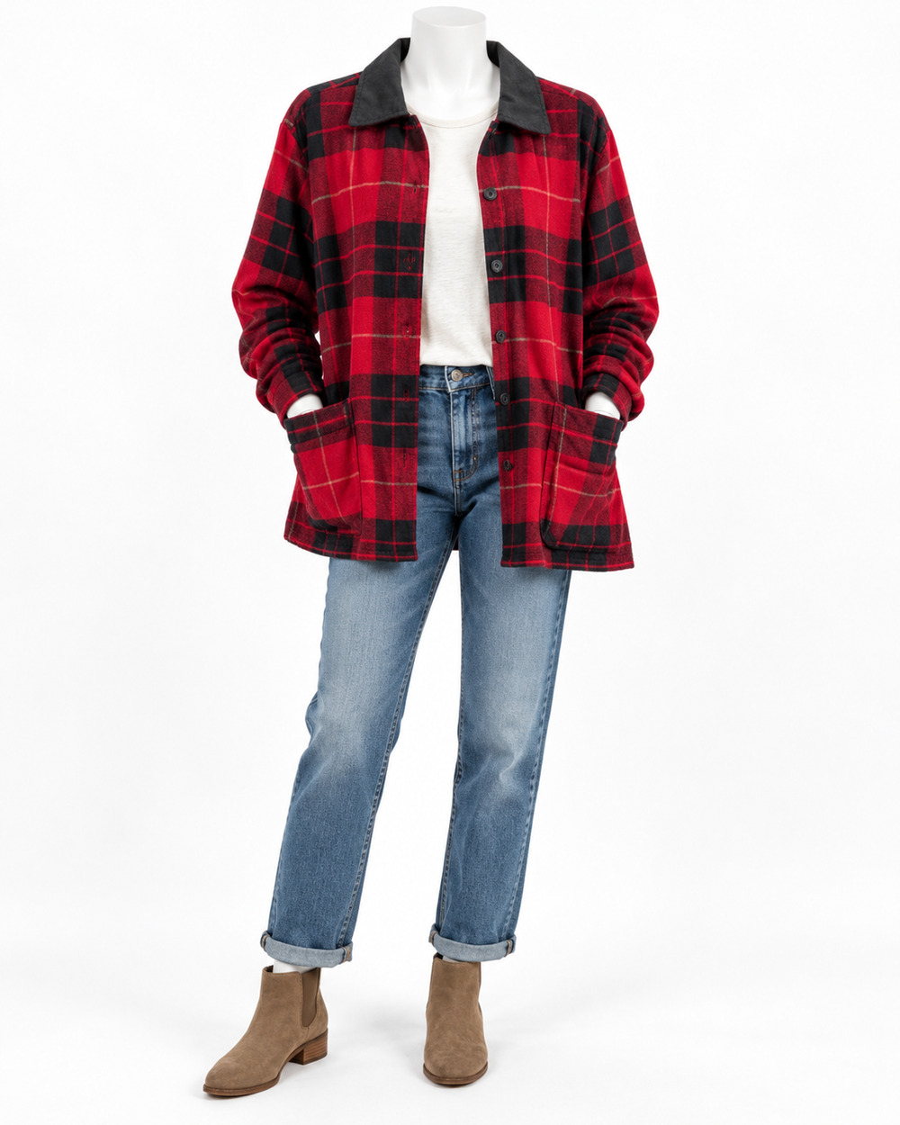 Vintage Krazy Kat Red Plaid Flannel Chore Coat Lightweight Cabin Cottagecore  1X